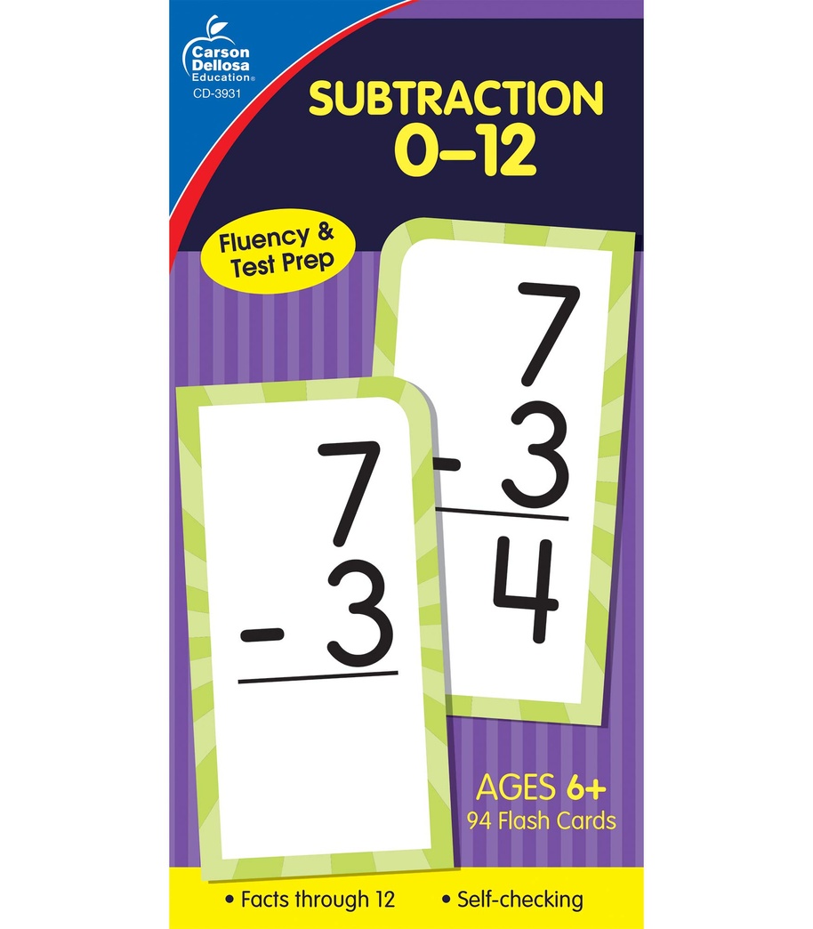 Carson Dellosa | Subtraction 0–12 Flash Cards | Ages 6+, 94ct