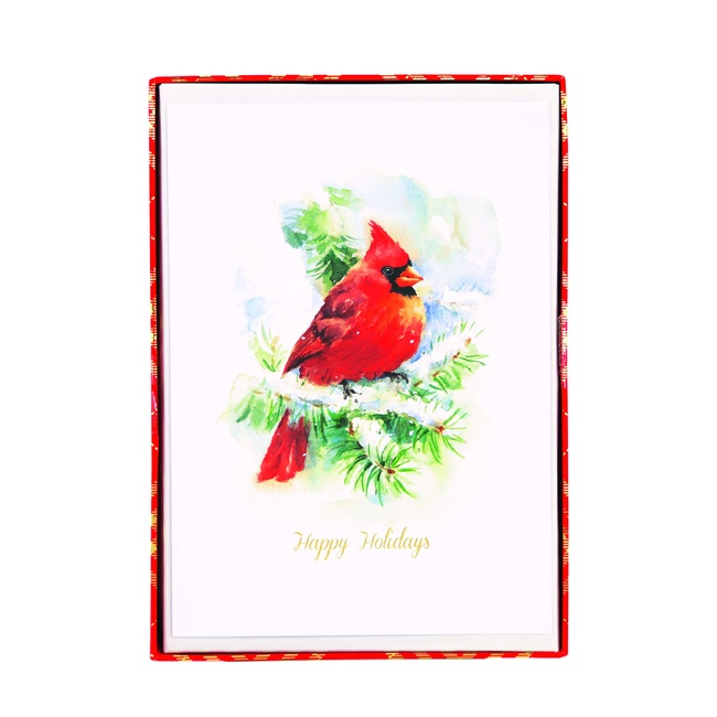 Graphique Cardinal Boxed Cards — 15 Pretty Cardinal Holiday Cards with Embellished Gold Foil"Happy Holidays" Message, Christmas Cards Includes Matching Envelopes and Storage Box, 4.75" x 6.625"