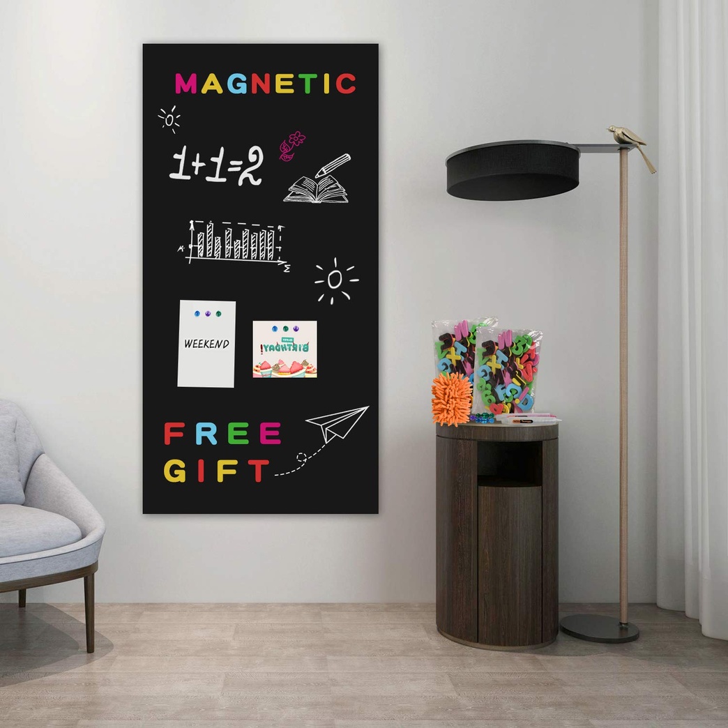 Board2by Magnetic Chalkboard Contact Paper for Wall, 38.9 x 18 Self Adhesive Chalk Board Wallpaper, Blackboard Paper with 46 Magnetic Letters for Kids, Black