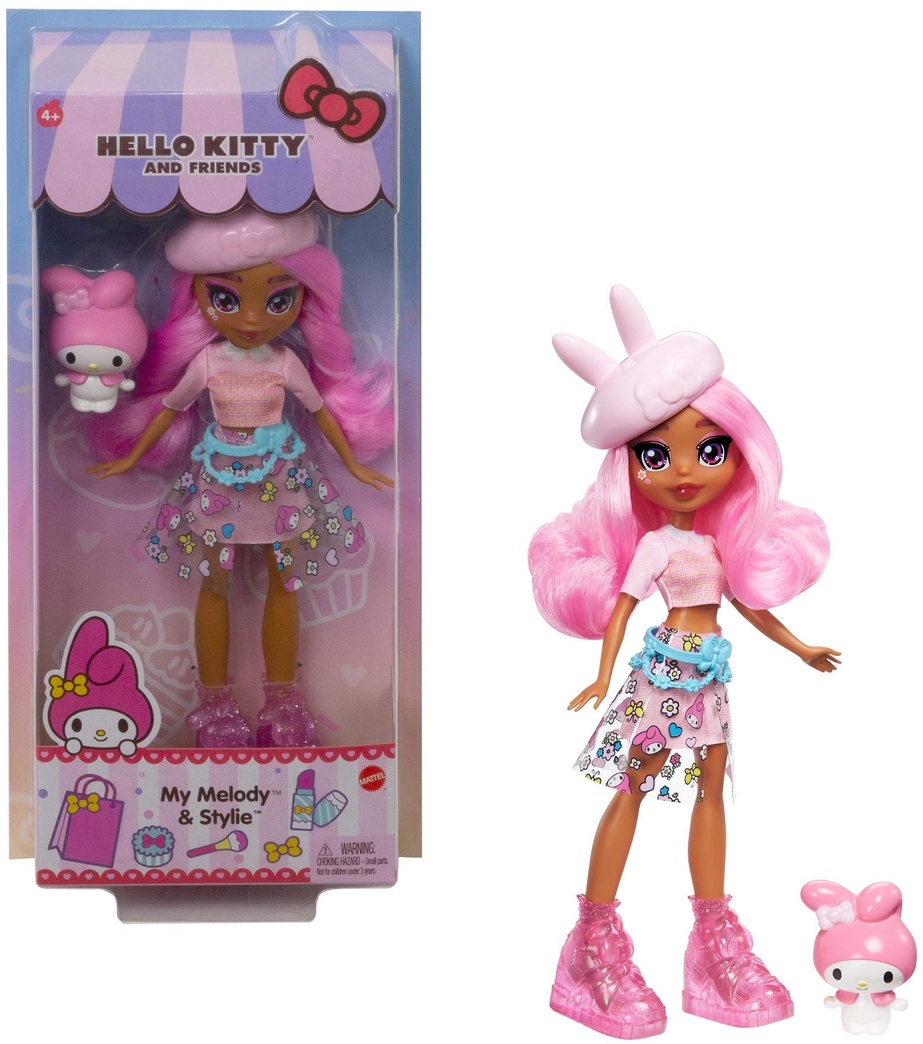Sanrio My Melody Figure & Stylie Doll (~10-in) Wearing Fashions and Accessories, Long Pink Hair and Trendy Outfit, Great Gift for Kids Ages 3Y+