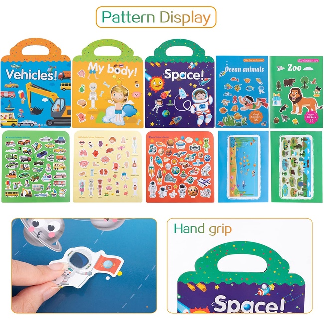 Sticker Book for Kids Reusable Scenes Stickers Book Travel Removable  Toddler Sticker Books Static Sticker Toddler Learning Toys Cute Animal  Ocean Vehicles Stickers Book 