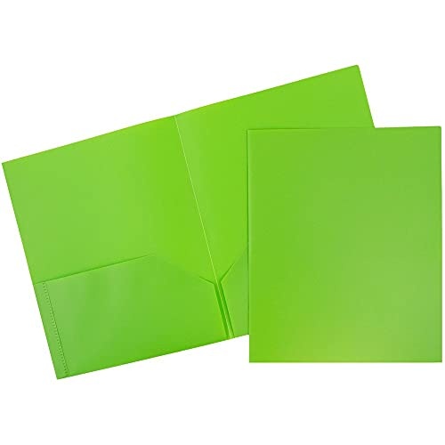 JAM PAPER Plastic 2 Pocket POP Folders - Durable School Folders - Lime Green - 6/Pack