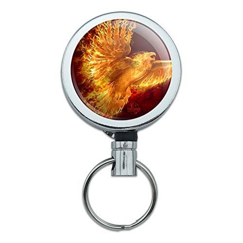 Phoenix Firebird Flaming Fire Bird Rising Fantasy Heavy Duty Metal Retractable Reel ID Badge Key Card Tag Holder with Belt Clip
