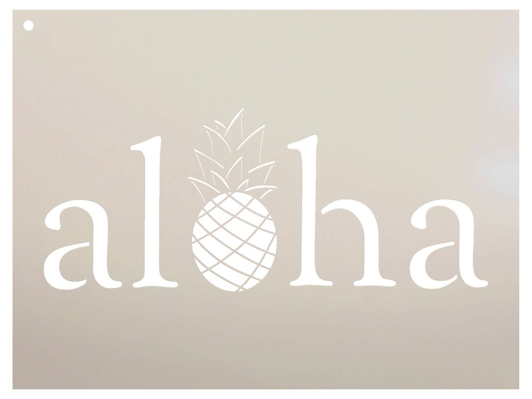 Aloha with Pineapple Stencil by StudioR12 | Reusable Mylar Template | Use to Paint Wood Signs - Front Porch - Pallets - New Home - DIY Hawaiian Decor - Select Size (18" x 13")