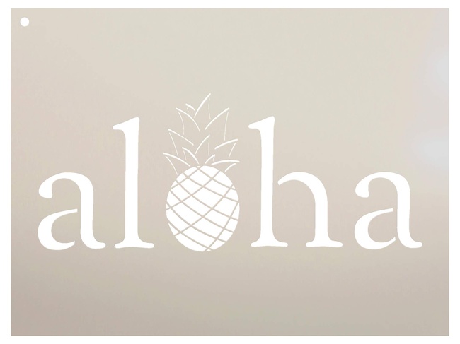 Aloha with Pineapple Stencil by StudioR12 | Reusable Mylar Template | Use to Paint Wood Signs - Front Porch - Pallets - New Home - DIY Hawaiian Decor - Select Size (18" x 13")