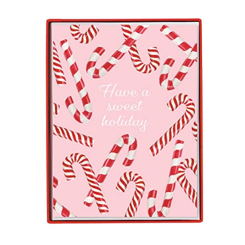 Graphique Candy Canes Holiday Boxed Cards â 15 Cards Embellished with Clear Glitter, Includes Matching Envelopes and Storage Box, Cards Measure 4.25â x 5.5â (BXM129)