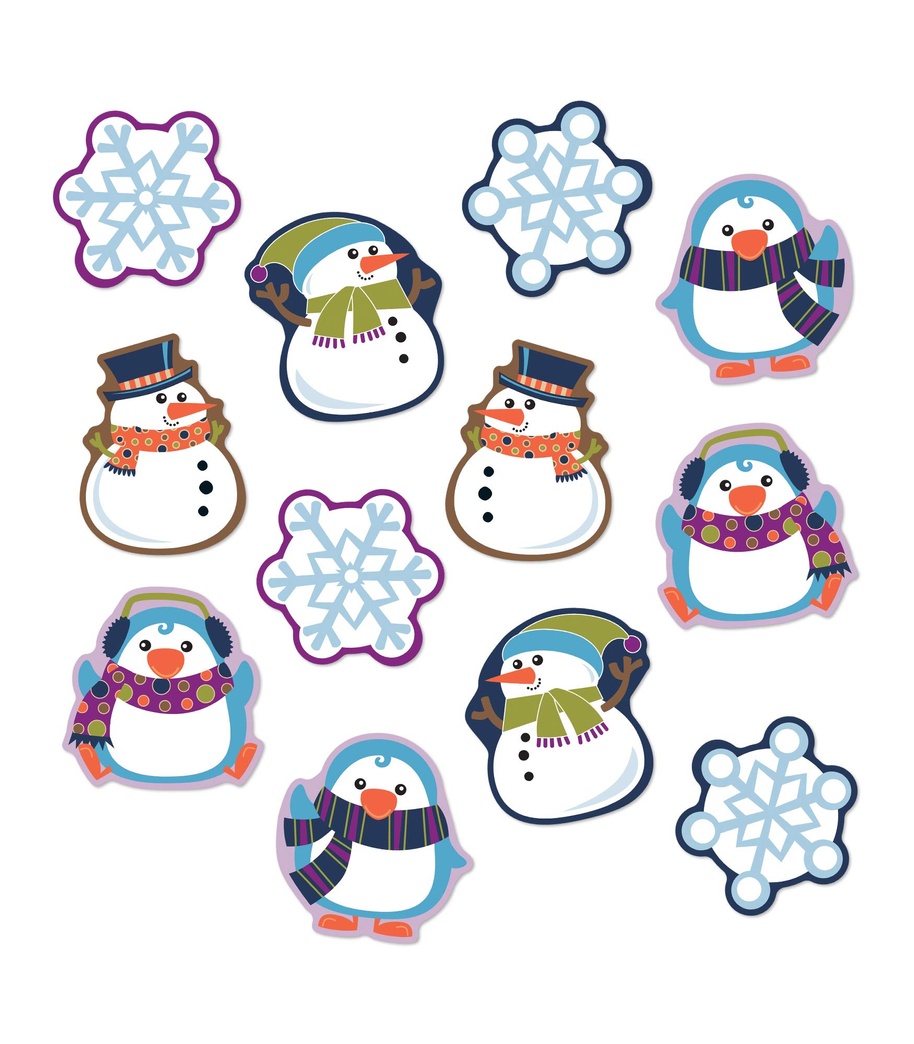 Carson Dellosa Winter Cutouts—Penguin, Snowmen, Snowflake Decorations for Seasonal Bulletin Board Displays, Holiday Homeschool or Classroom Decor (36 pc)