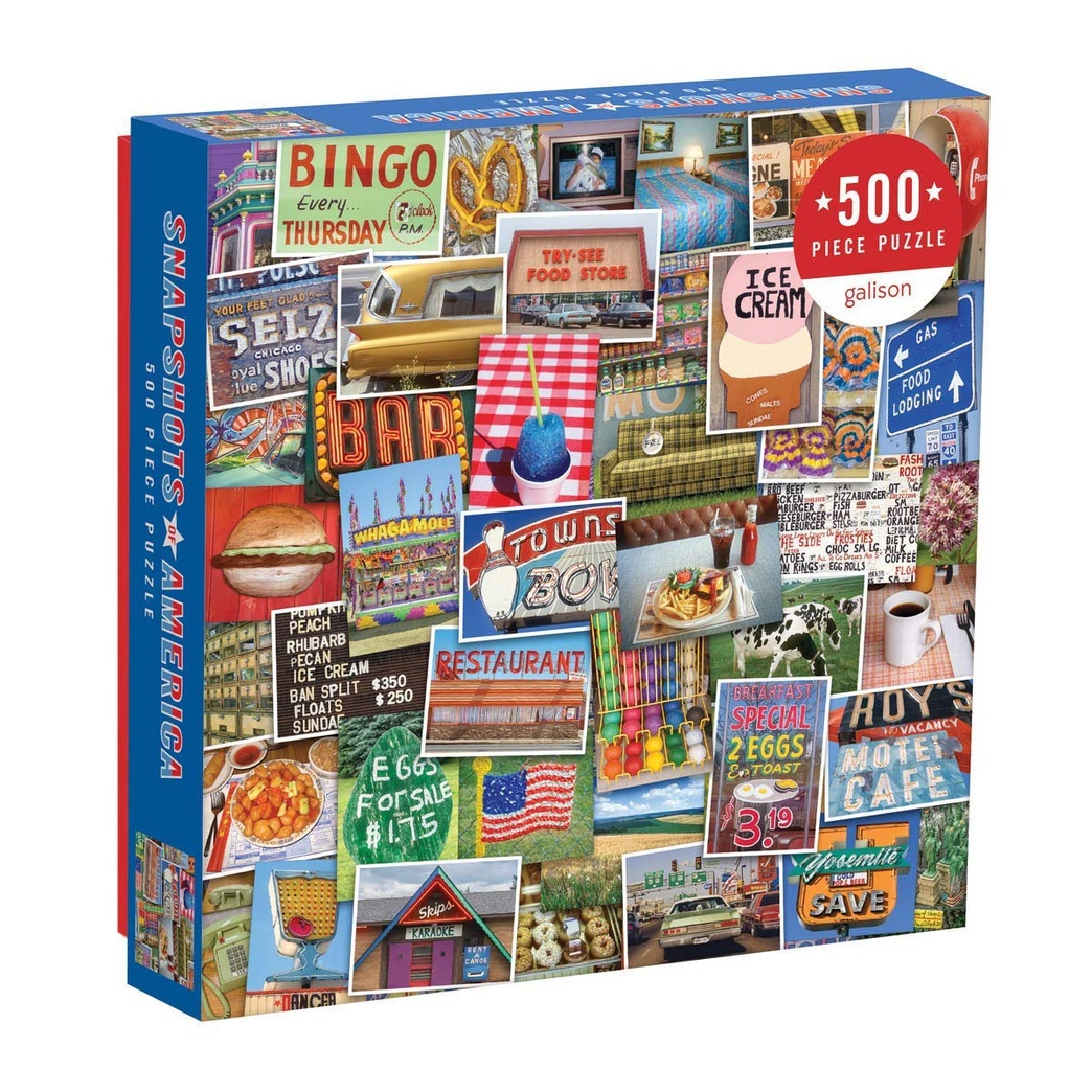 Galison Snapshots of America 500 Piece Jigsaw Puzzle for Families and Adults, USA Puzzle with Scenes from Life in America
