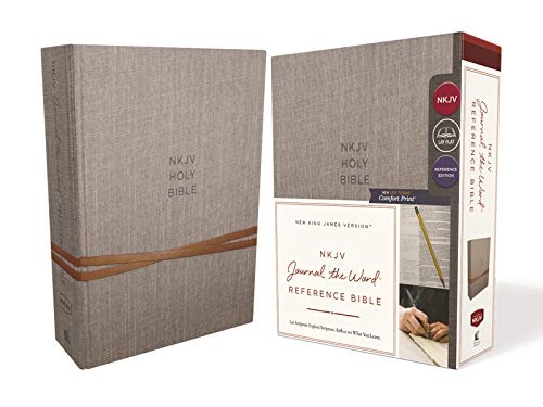 NKJV, Journal the Word Reference Bible, Cloth Over Board, Gray, Red Letter Edition, Comfort Print