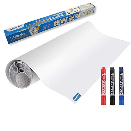 White Board Sticker, Whiteboard Paper, Upgrade PET-No Ghost, 1.45x11ft, Super Sticky, Stain-Proof Dry Erase Film Self Adhesive Wall Paper Roll for Classroom/Office/Kids Painting, 3 Dry Erase Markers