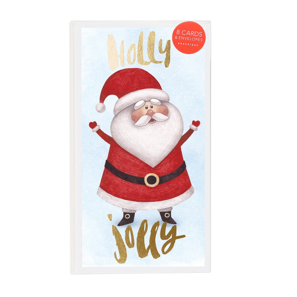 Graphique"Holly Jolly Santa" Holiday Greeting Card, Pack of 8 Cards and 8 Envelopes