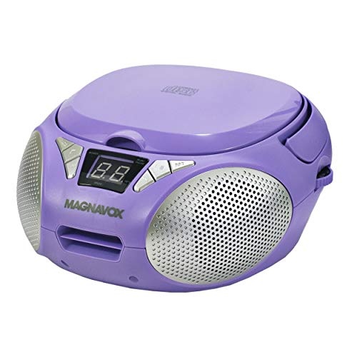 Magnavox MD6924-PL Portable Top Loading CD Boombox with AM/FM Stereo Radio in Purple | CD-R/CD-RW Compatible | LED Display | AUX Port Supported | Programmable CD Player |