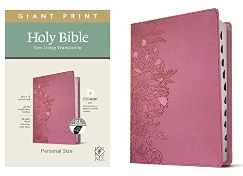 NLT Personal Size Giant Print Bible, Filament Enabled Edition (Red Letter, Leatherlike, Peony Pink, Indexed)