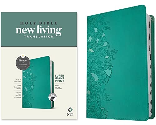 NLT Super Giant Print Bible, Filament Enabled Edition (Red Letter, Leatherlike, Peony Rich Teal, Indexed)
