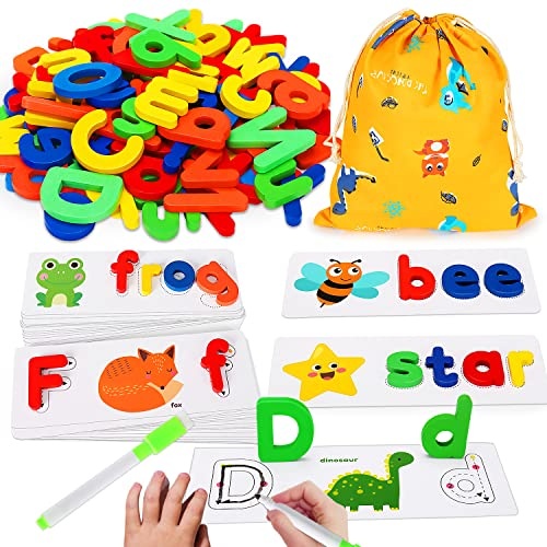 Flash Cards ABC Learning for Toddlers 2-4 Years Educational Montessori Toys for 3 4 5 Year Old Words Matching Letter Game Word Puzzle for Kids Boys Girls 