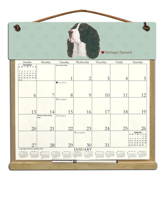 Wooden Refillable Springer Spaniel Calendar Holder with 2022 and 2023