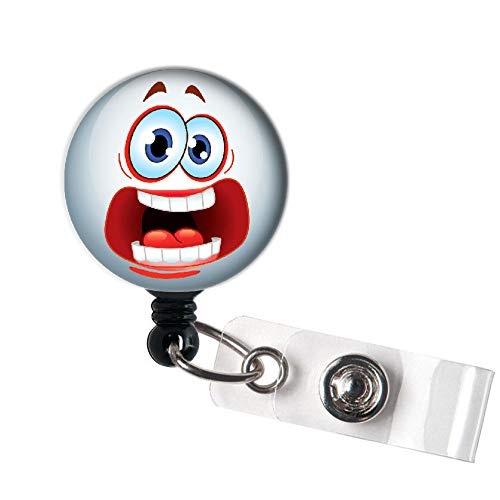 LOVEKITTY ® - Halloween Emoji Funny Funky Face Retractable ID Badge Reel Swivel Clip/Name Badges/ID Badge Holder/Doctor Nursing Badge/Coworker Teacher Nurse Great Gift Idea