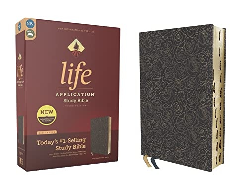NIV Life Application Study Bible, Third Edition, Bonded Leather, Navy Floral, Red Letter, Thumb Indexed