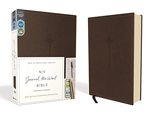 NIV, Journal the Word Bible, Leathersoft, Brown, Red Letter, Comfort Print: Reflect, Take Notes, or Create Art Next to Your Favorite Verses