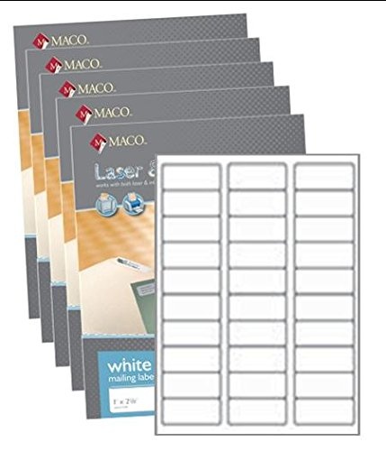 MACO Laser/Ink Jet White Address Labels, 1 x 2-5/8 Inches, 30 Per Sheet, 3000 Per Box (ML-3000) (5 Boxes)