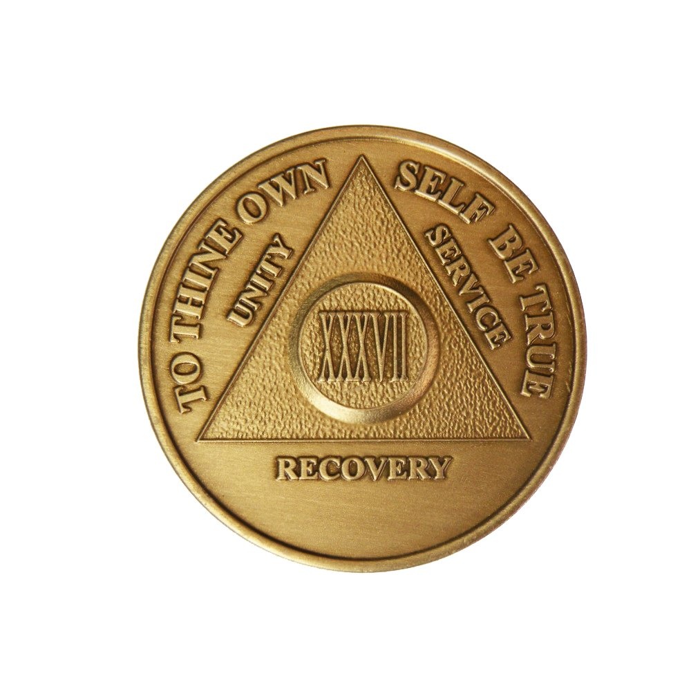 37 Year Antique Bronze AA (Alcoholics Anonymous)-Sober-Sobriety-Birthday-Medallion-Chip-Challenge