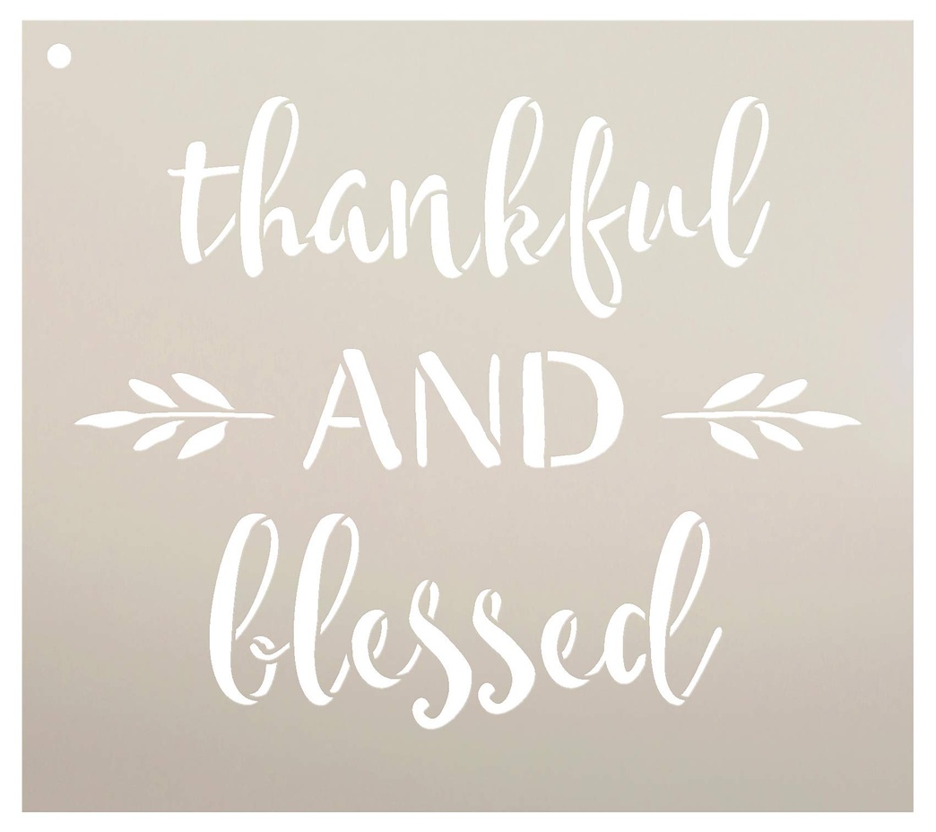 Thankful and Blessed Stencil by StudioR12 | Reusable Mylar Template | Use to Paint Wood Signs - Pallets - DIY Fall & Thanksgiving Decor - Select Size (9" x 8")