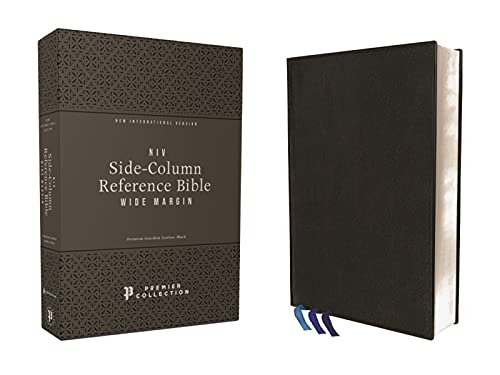 NIV, Side-Column Reference Bible, Wide Margin, Premium Goatskin Leather, Black, Premier Collection, Art Gilded Edges, Comfort Print