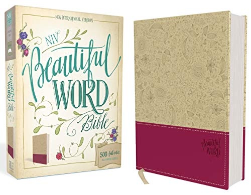NIV, Beautiful Word Bible, Leathersoft, Tan/Pink: 500 Full-Color Illustrated Verses