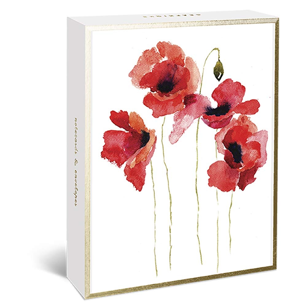 Graphique Watercolor Floral Assorted Boxed Notecards, 20 Embellished Gold Foil Flower Cards on Coated Durable Cardstock, with 4 Designs, Matching Envelopes and Storage Box, 4.25" x 6" (BM1170)