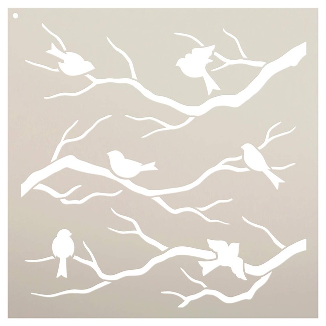 Birds & Branches Stencil by StudioR12 | Reusable Mylar Template | Crafters and Sign Makers can Paint DIY Nature Home Decor - Furniture - Scrapbook- Cards - Choose Size