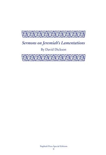Sermons on Jeremiah's Lamentations (Napthali Press Special Editions)