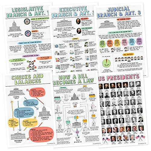 US Government and Civics Variety Posters, Set of 6, 12 x 18 inches (Set A)