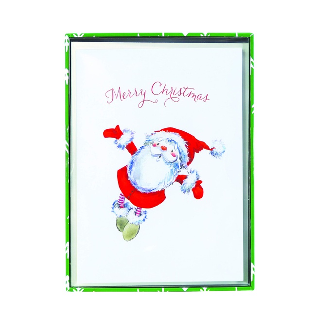 Graphique Watercolor Santa Boxed Cards - 15 Embellished Gold Foil and Glitter Santa Holiday Cards With"Merry Christmas" Message, Christmas Cards, Matching Envelopes and Storage Box, 3.25" x 4.75"