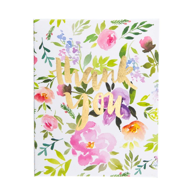 Graphique Thank You Floral Assorted Boxed Notecards, 20 Embellished Gold Foil Flower"Thank You" Cards on Coated Cardstock, with 4 Designs, Matching Envelopes and Storage Box, 4.25" x 6"