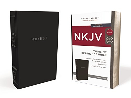 NKJV, Thinline Reference Bible, Leather-Look, Black, Red Letter, Comfort Print: Holy Bible, New King James Version