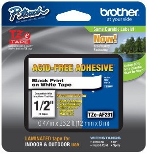 2/Pack Genuine Brother 1/2" (12mm) Black on White Acid Free Adhesive TZe P-touch Tape for Brother PT-1000, PT1000 Label Maker