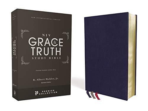 Niv, the Grace and Truth Study Bible, Premium Goatskin Leather, Navy, Premier Collection, Black Letter, Art Gilded Edges, Comfort Print