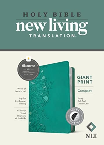 NLT Compact Giant Print Bible, Filament Enabled Edition (Red Letter, LeatherLike, Peony Rich Teal, Indexed)