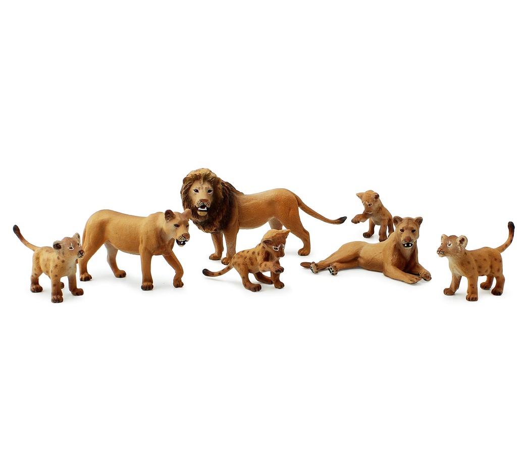Attatoy Lion Figure Family (7-Piece Set), Pride of Lions Action Toy Figures with King Lion, Lionesses and Cubs