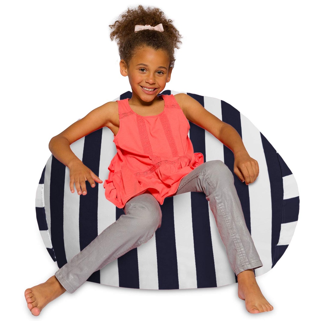 Posh Creations Bean Bag Chair for Kids, Teens, and Adults Includes Removable and Machine Washable Cover, 38in - Large, Canvas Stripes Blue and White