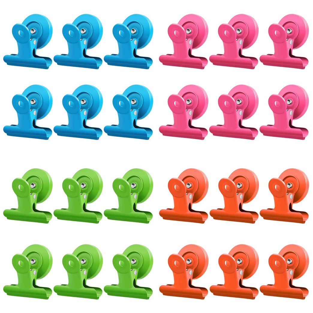 Magnetic Clips, 24 Pieces Magnetic Metal Clips, Refrigerator Whiteboard Wall Fridge Magnetic Memo Note Clips Magnets