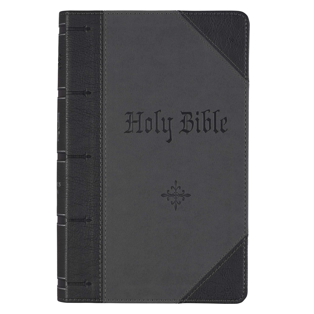 KJV Holy Bible, Giant Print Standard Size Faux Leather Red Letter Edition - Ribbon Marker, King James Version, Black /Gray