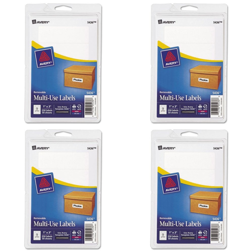 Avery Removable Print/Write Labels, 1 x 3 Inches, White, Pack of 250 (5436), 4 Packs