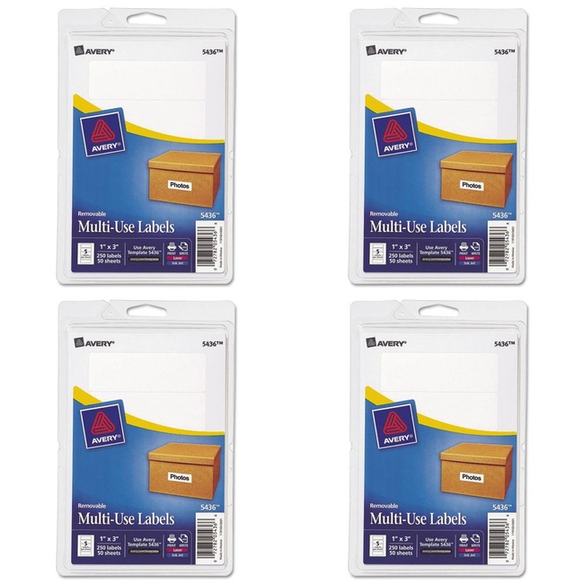 Avery Removable Print/Write Labels, 1 x 3 Inches, White, Pack of 250 (5436), 4 Packs
