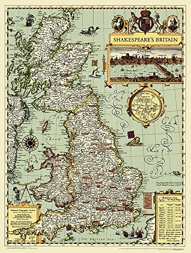 National Geographic: Shakespeare's Britain Wall Map (19.25 x 25.5 inches) (National Geographic Reference Map)
