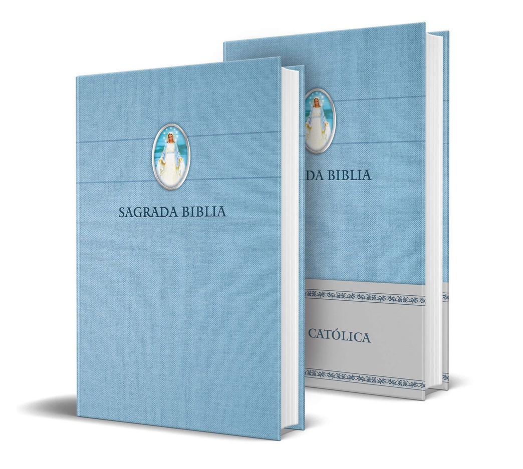 Biblia Católica en español. Tapa dura azul, con Virgen Milagrosa en cubierta / Catholic Bible. Spanish-Language, Hardcover, Blue, Compact (Spanish Edition)