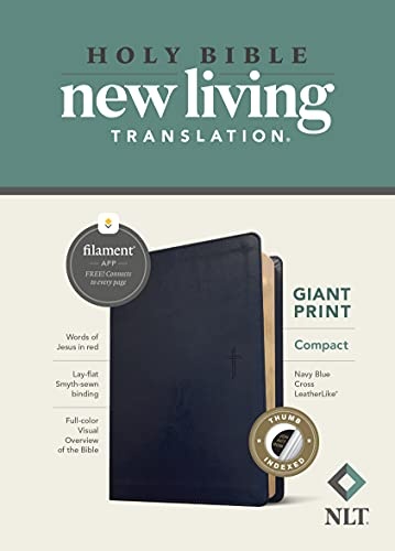 NLT Compact Giant Print Bible, Filament Enabled Edition (Red Letter, LeatherLike, Navy Blue Cross, Indexed)