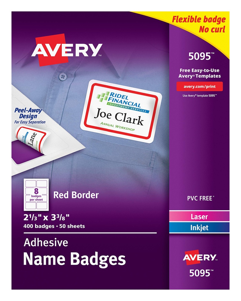 Avery Flexible Printable Name Tags, White with Red Border, 400 Removable Name Badges (05095)