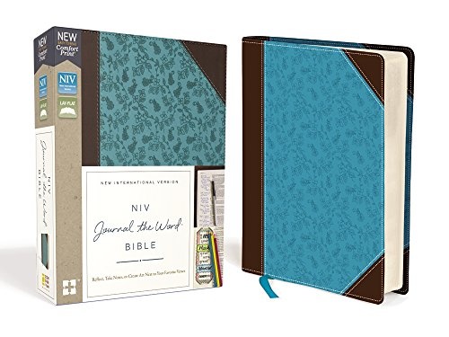 NIV, Journal the Word Bible, Leathersoft, Brown/Blue, Red Letter Edition, Comfort Print: Reflect, Take Notes, or Create Art Next to Your Favorite Verses