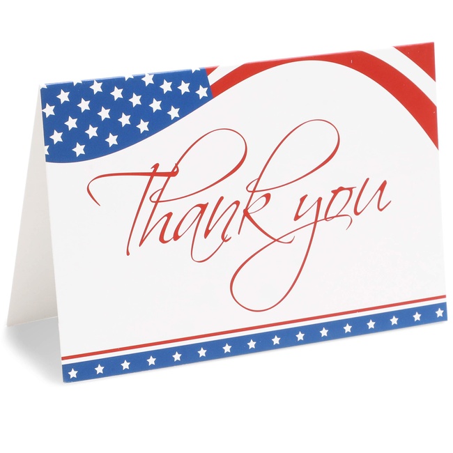 Patriotic Thank you Cards for Veterans Day, Military Service, American Flag with Envelopes, Bulk Set, Blank Inside (120 Pack, 4x6 In)